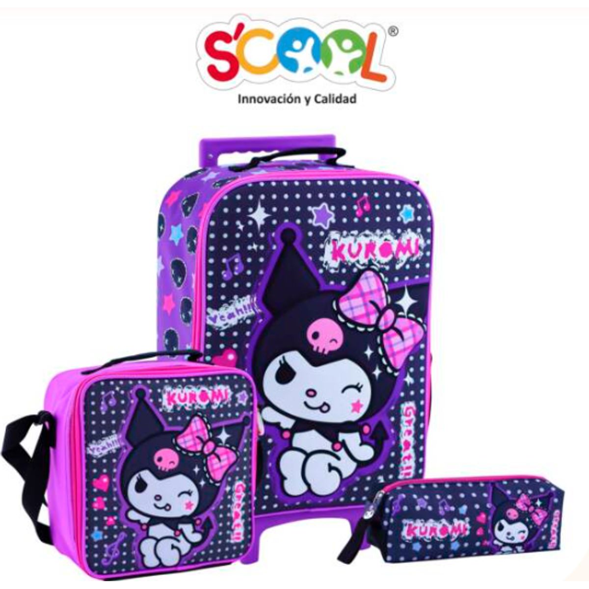 GENERICO - packPack de Maleta+lonchera+cartuchera Kuromi