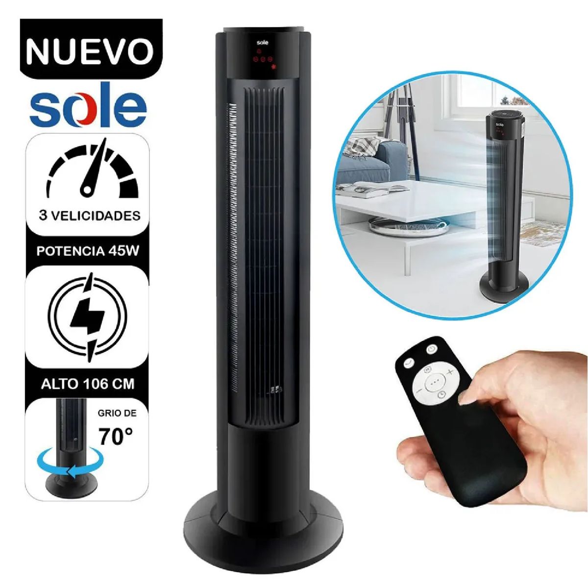 SOLE - Ventilador Sole Silencioso con control remoto 106 cm Solair018