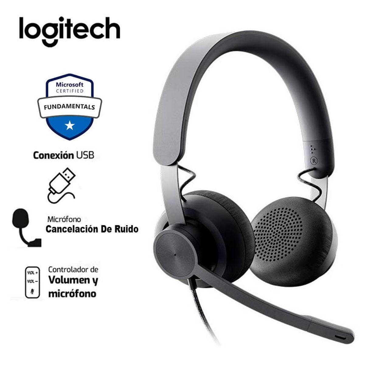 LOGITECH - Logitech Zone Wired USBUSB-C Auriculares Certificado Microsoft Teams