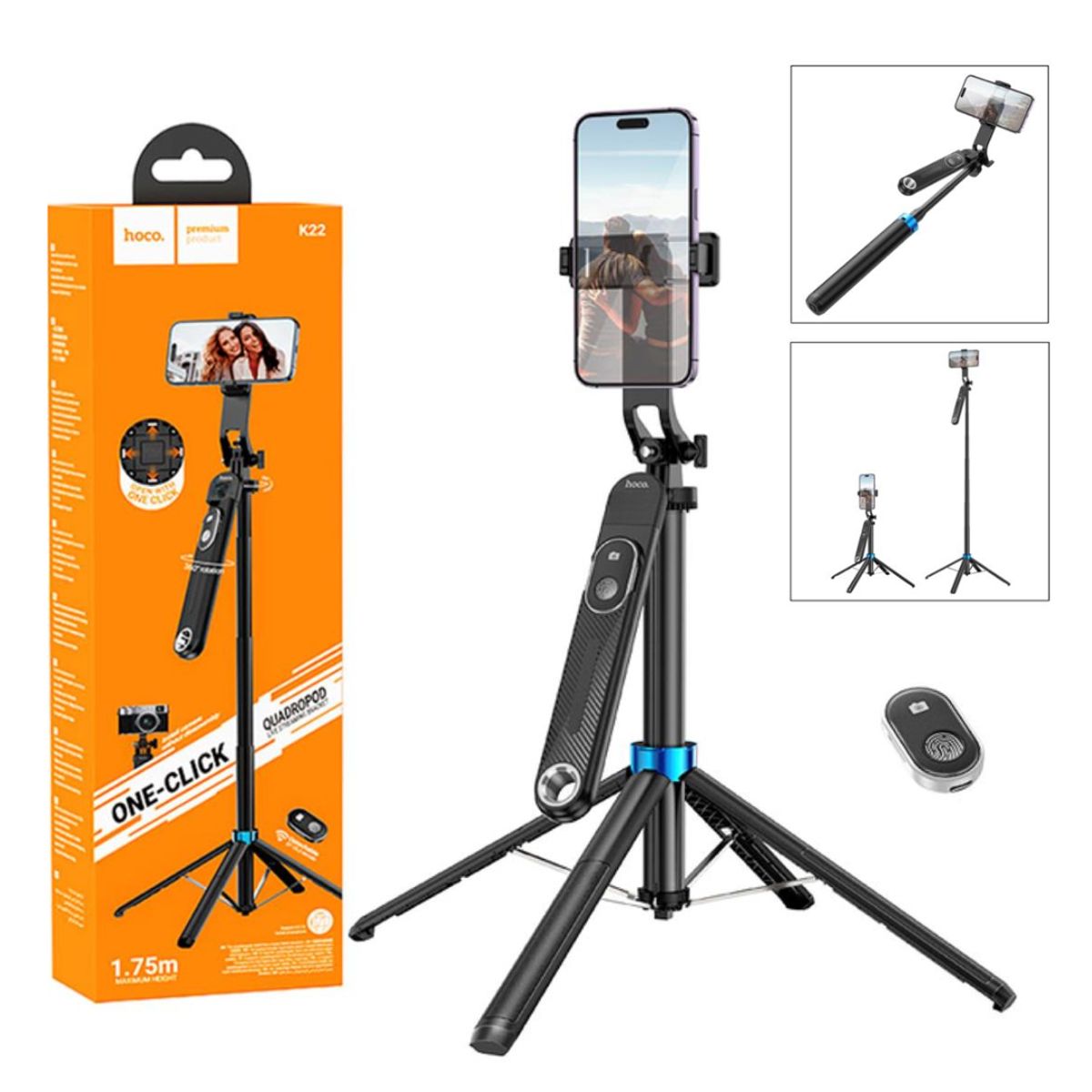 HOCO - Tripode Celular Soporte Telefono Selfie Stick Bluetooth 175M HOCO K22