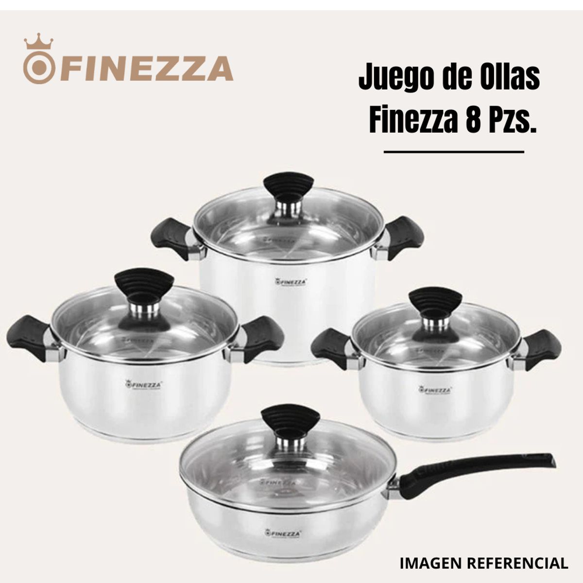 FINEZZA - Juego de ollas de acero inoxidable 8 piezas FZ-1004TS