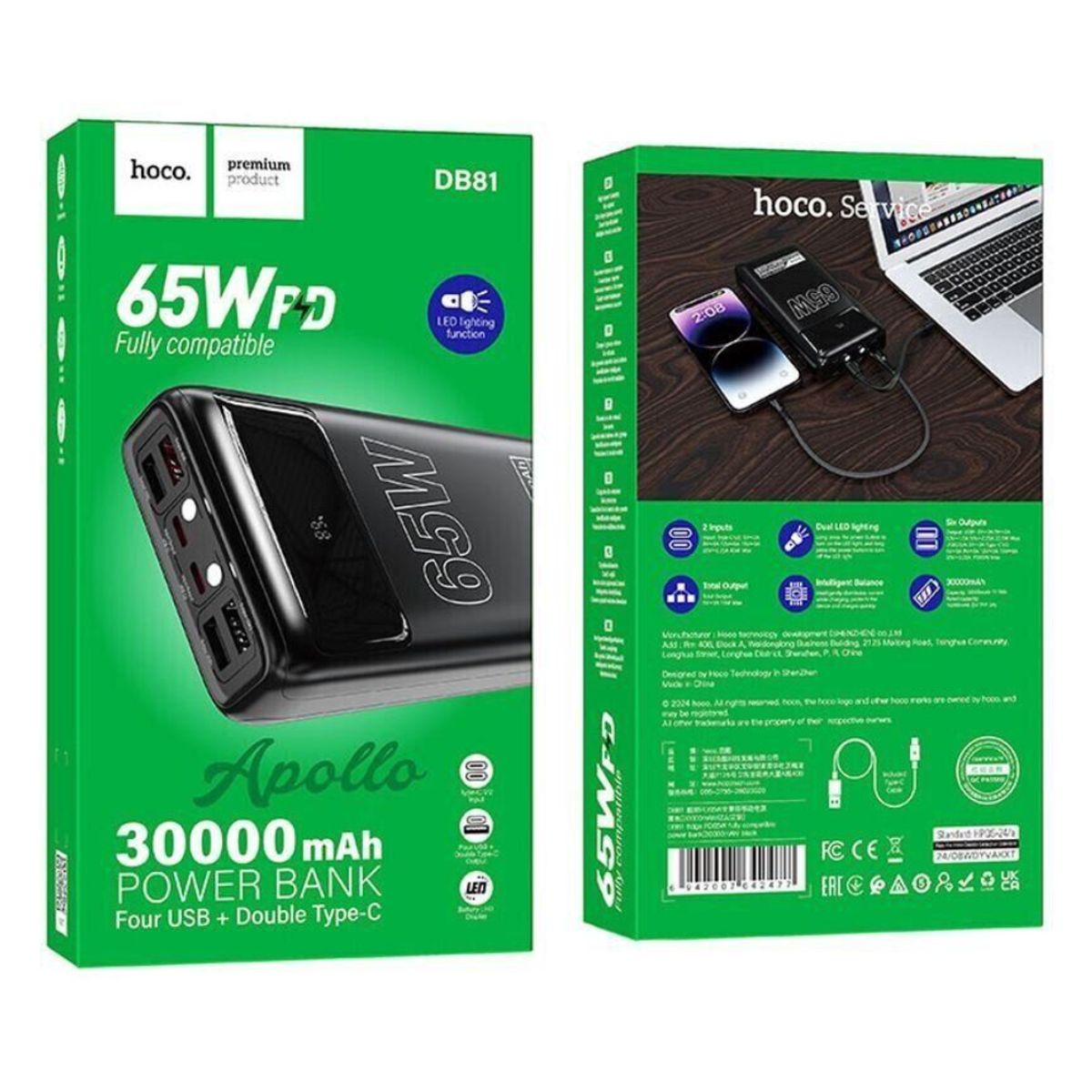 HOCO - Power Bank Cargador Portatil 30000 MAH Carga Rapida 65W HOCO DB81