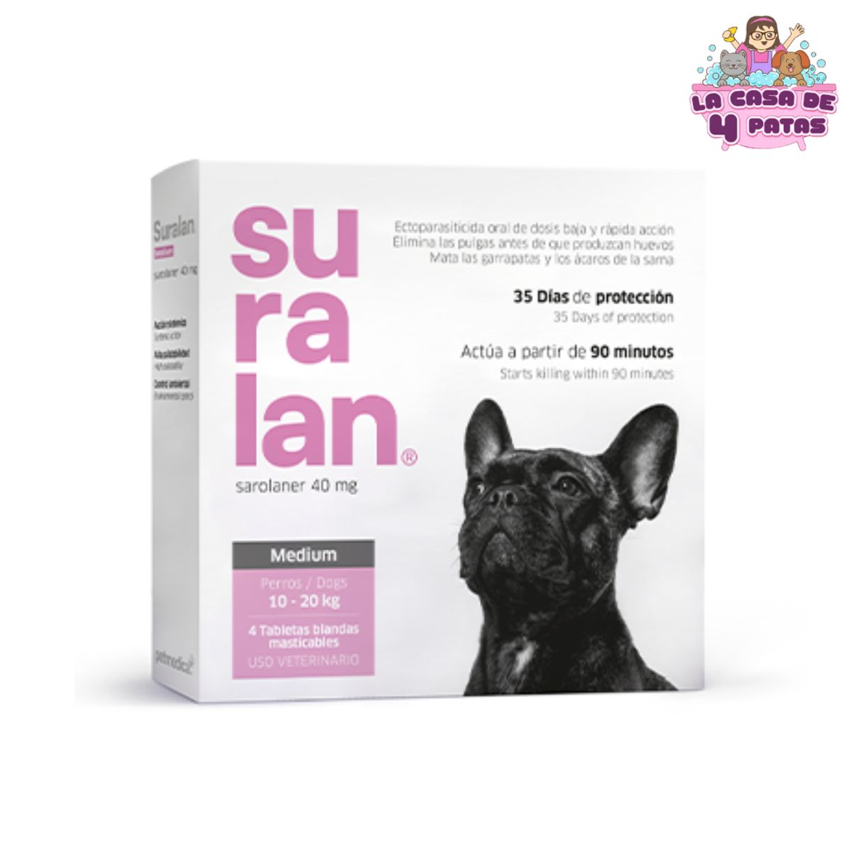 GENERICO - SURALAN MEDIUM 10 - 20 KG (40 MG) x4 TABLETAS