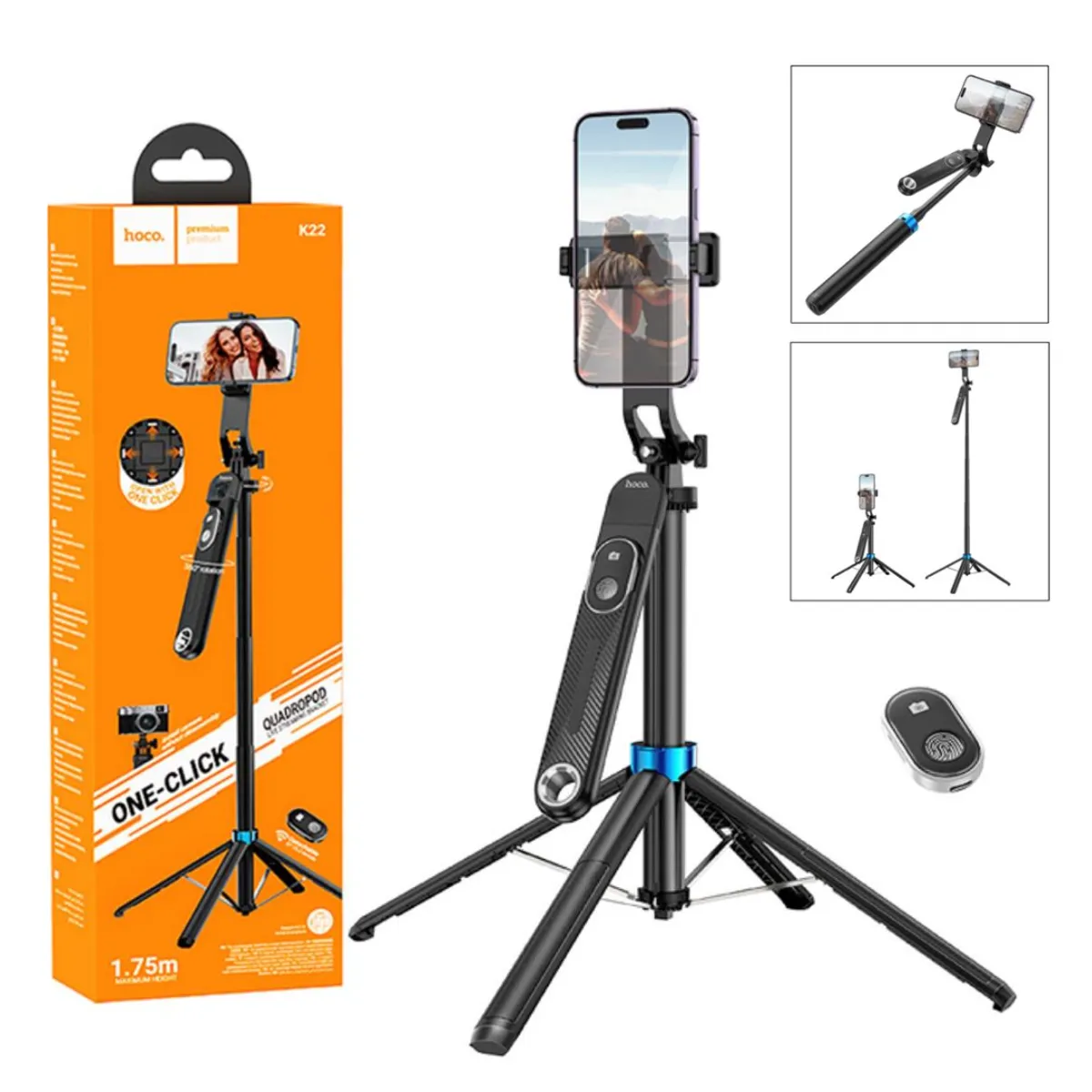 HOCO - Tripode Celular Soporte Telefono Selfie Stick Bluetooth 175M HOCO K22