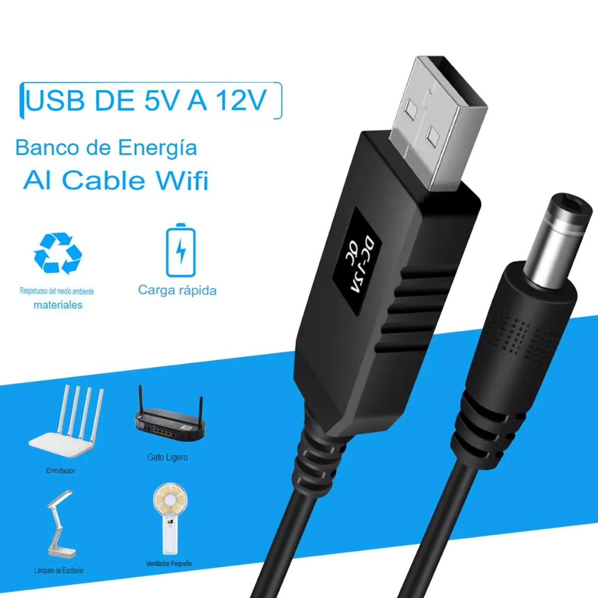 SEISA - Cable Adaptador Converitor Extensor de Red USB A DC 5V 9V 12V
