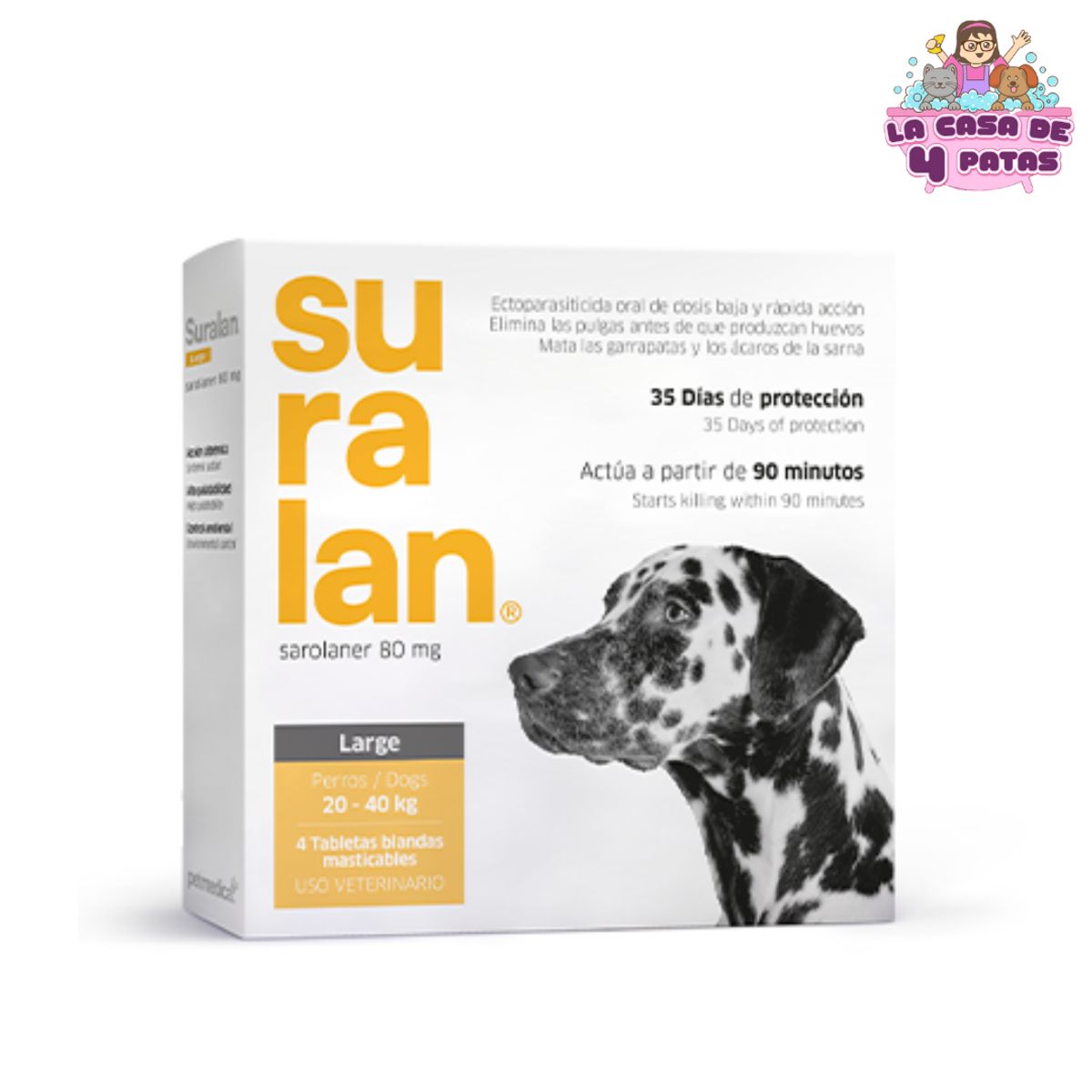 GENERICO - SURALAN LARGE 20 - 40 KG (80 MG) x 4 TABLETAS