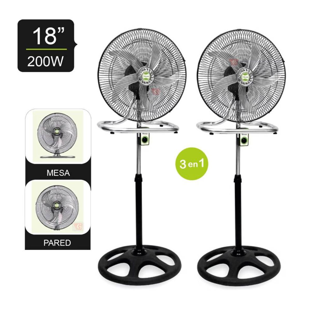 BOSSKO - COMBO DE VENTILADORES 3 EN 1 DE 18' BOSSKO BK-8219VING NEGRO 200W