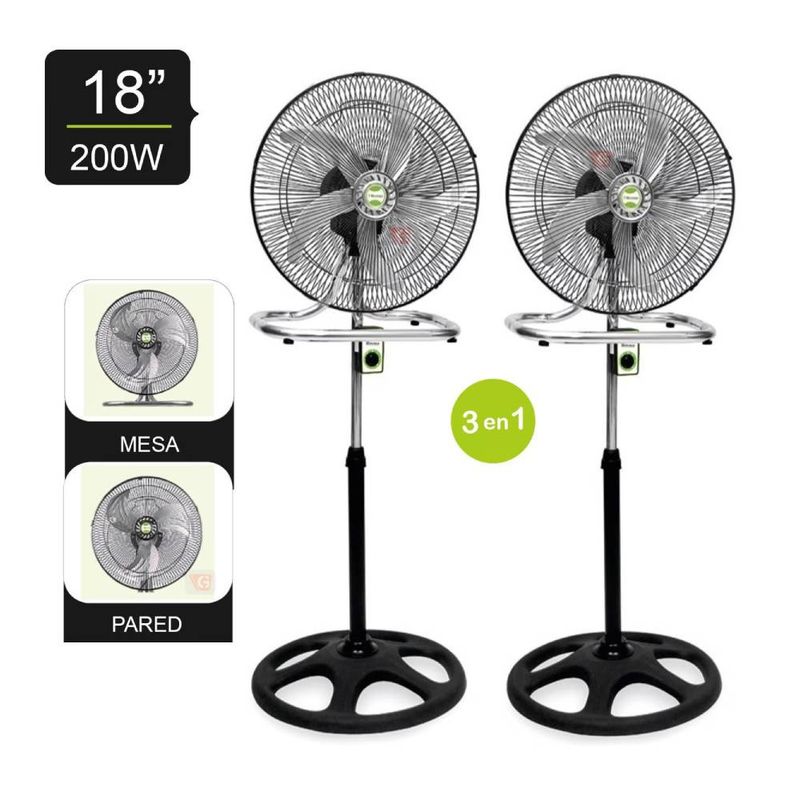 BOSSKO - COMBO DE VENTILADORES 3 EN 1 DE 18' BOSSKO BK-8219VING NEGRO 200W