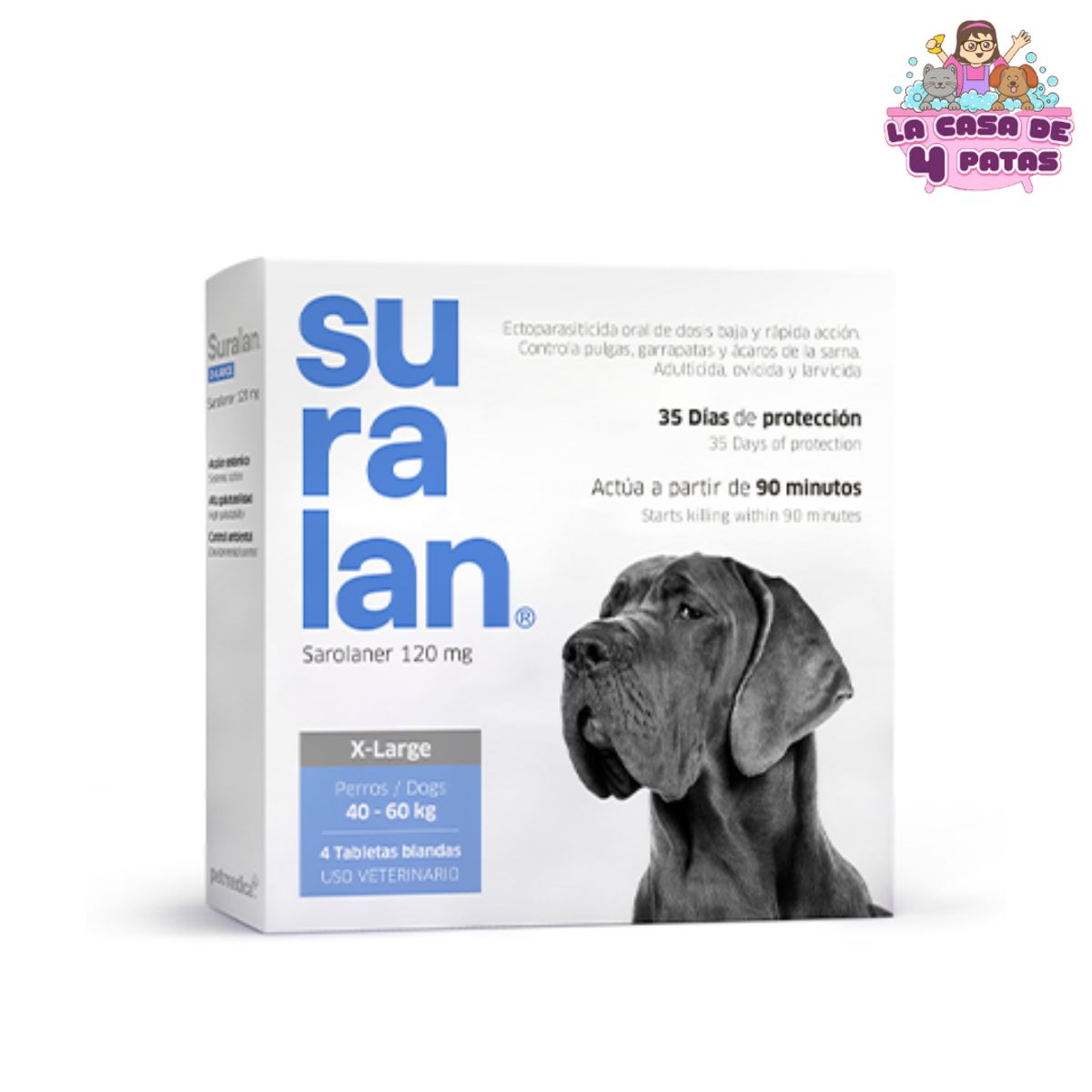 GENERICO - SURALAN X LARGE 40 - 60KG (120MG) x4 TABLETAS