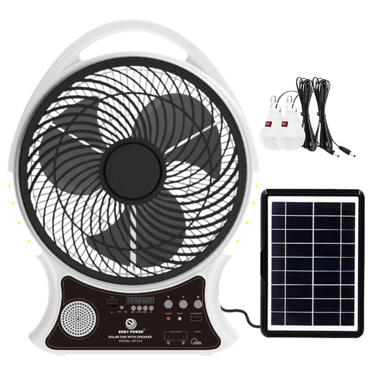 SEISA - Ventilador con Panel Solar y Parlante Bluetooth Radio FM SEISA 514BT