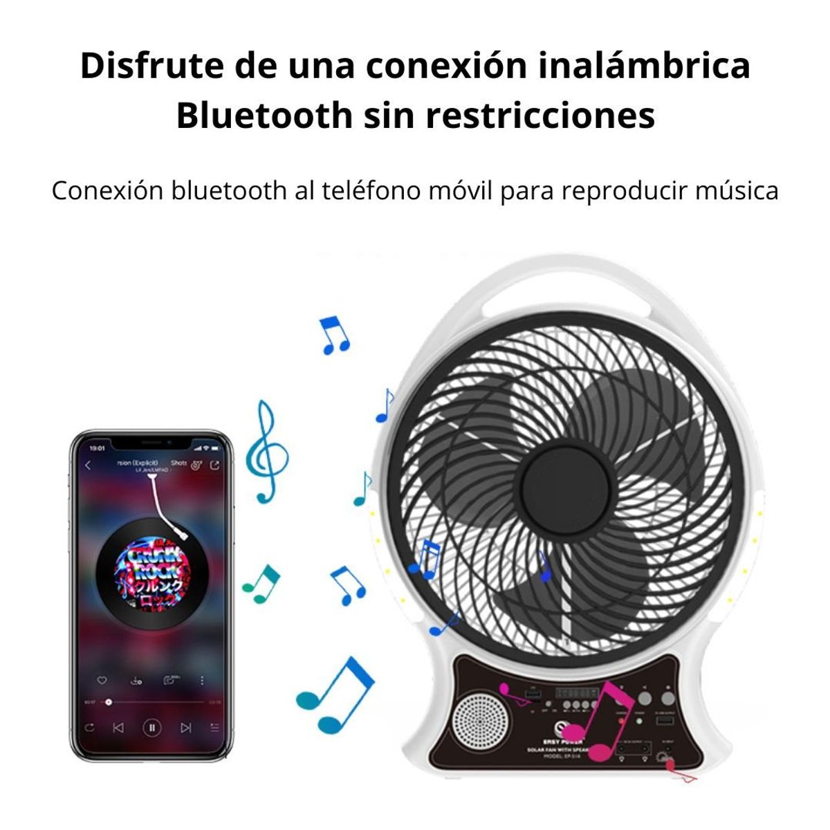 SEISA - Ventilador con Panel Solar y Parlante Bluetooth Radio FM SEISA 514BT