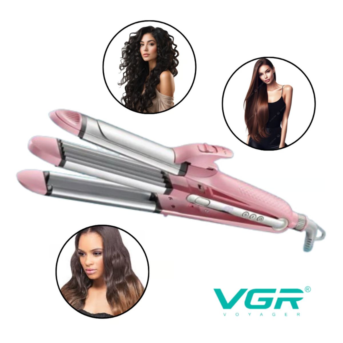 SEISA - Rizadora Profesional Ondulador para Cabello 3 Cabezales Barriles VGR