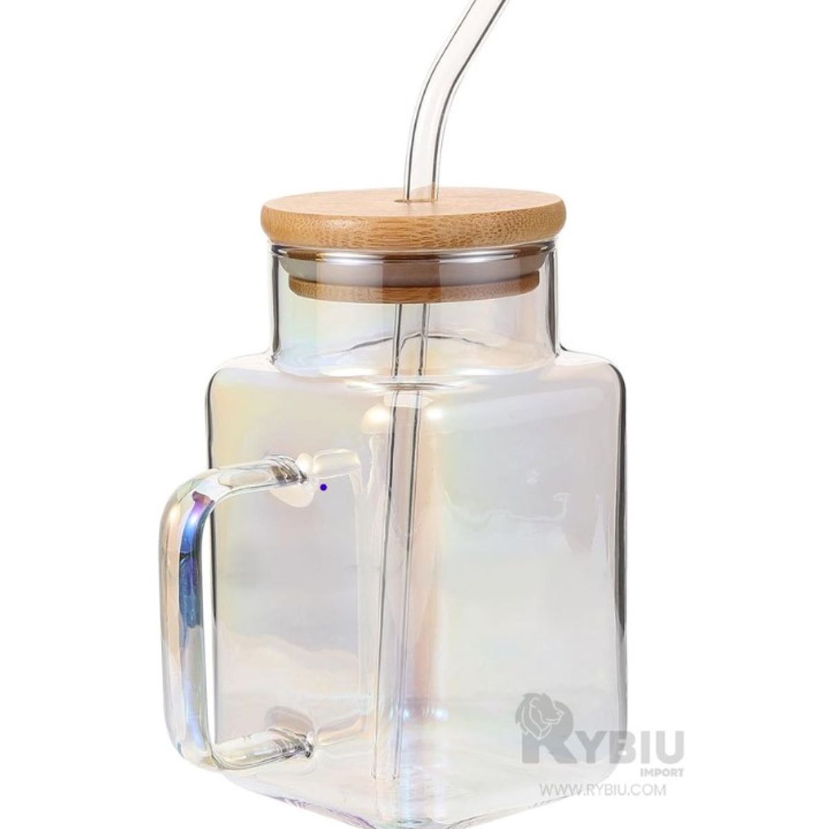 GENERICO - PACK X2 VASOS DE VIDRiO CON TAPA DE BAMBU Y CAÑA 500ML