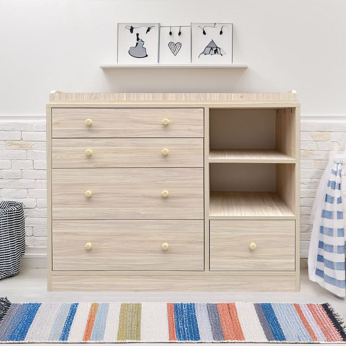 GENERICO - Cómoda Cambiador Para Bebé Amore 5 Cajones Manzano 120 cm Huk