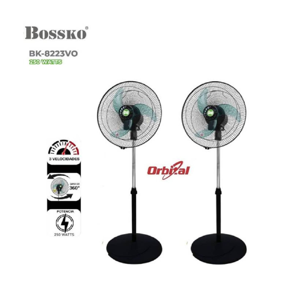 BOSSKO - VENTILADOR BOSSKO ORBITAL 2 EN 1 BK-8223VO DE 16 ' 250W CAJA 2UNID