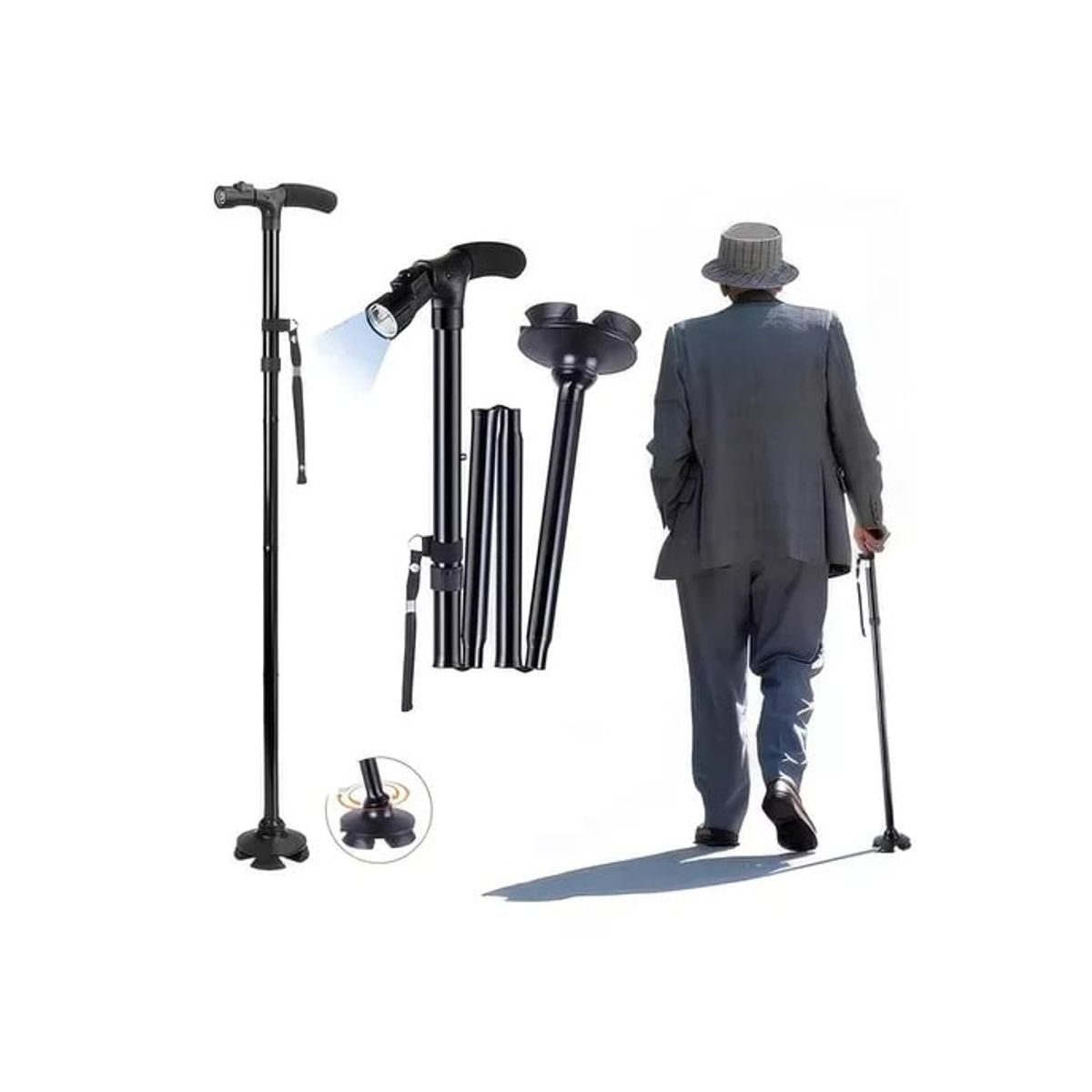 GENERICO - Bastón Ortopédico Trusty Cane Plegable Con Linterna Antideslizante