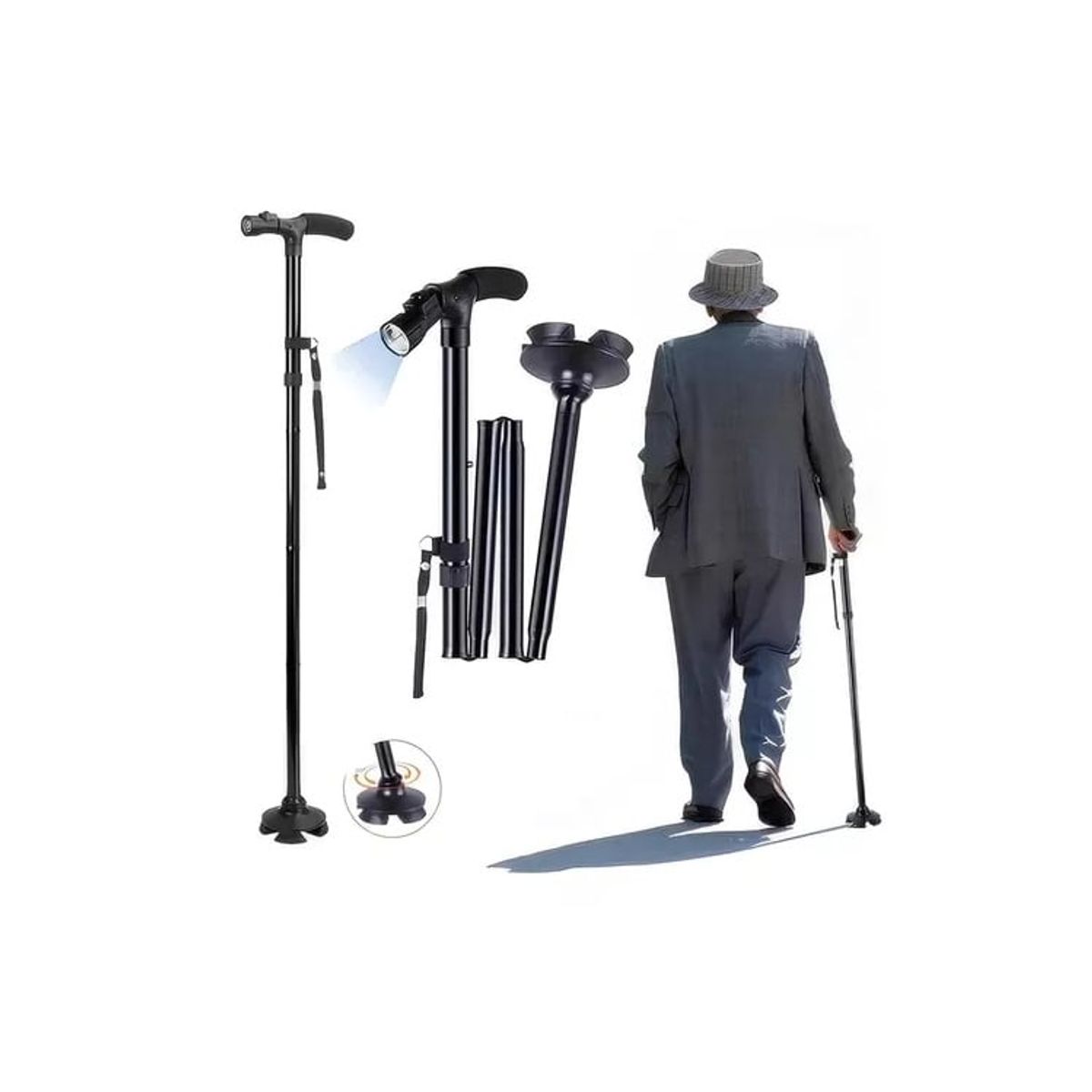 GENERICO - Bastón Ortopédico Trusty Cane Plegable Con Linterna Antideslizante