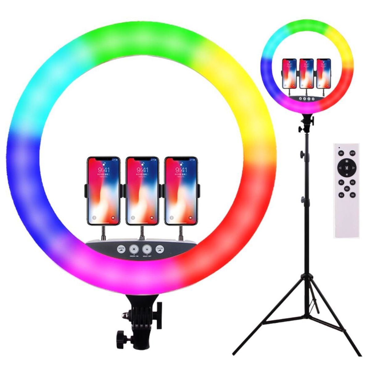 GENERICO - Aro de Luz Rgb Multicolor 45 cm Profesional con Trípode 2.10 m MY-7183