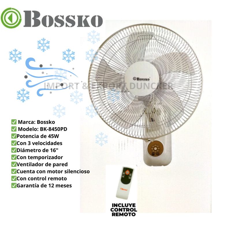 BOSSKO - VENTILADOR DE PARED BOSSKO 16 CON CONTROL REMOTO BK-8450PD-BLANCO