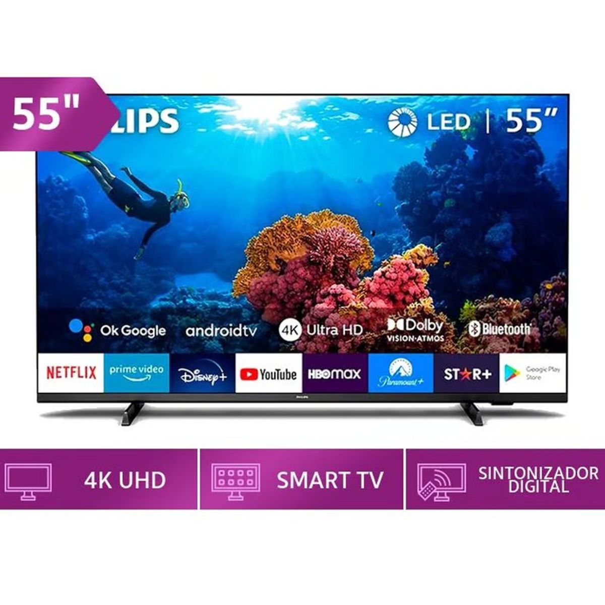 PHILIPS - Televisor PHILIPS LED 55 UHD 4K Smart Tv 55PUD7406