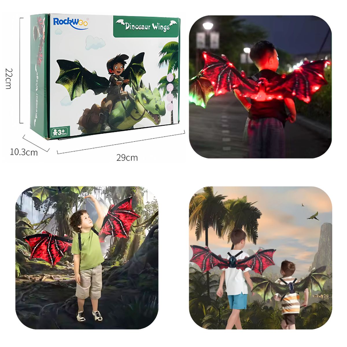 GENERICO - Alas de Dinosaurio Rojo con LED sonido y movimiento