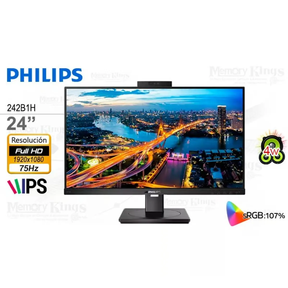 PHILIPS - MONITOR 24 PHILIPS 242B1H iPS FHD con WebCam y Parlantes integrado