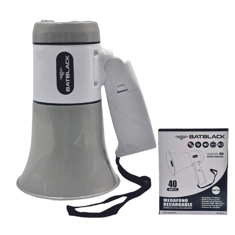 BATBLACK - Megafono Recargable 40 W Alcance 500 Mts