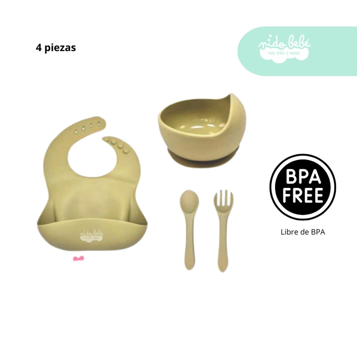 GENERICO - Set de alimentación de bebé 4 piezas color Maiz