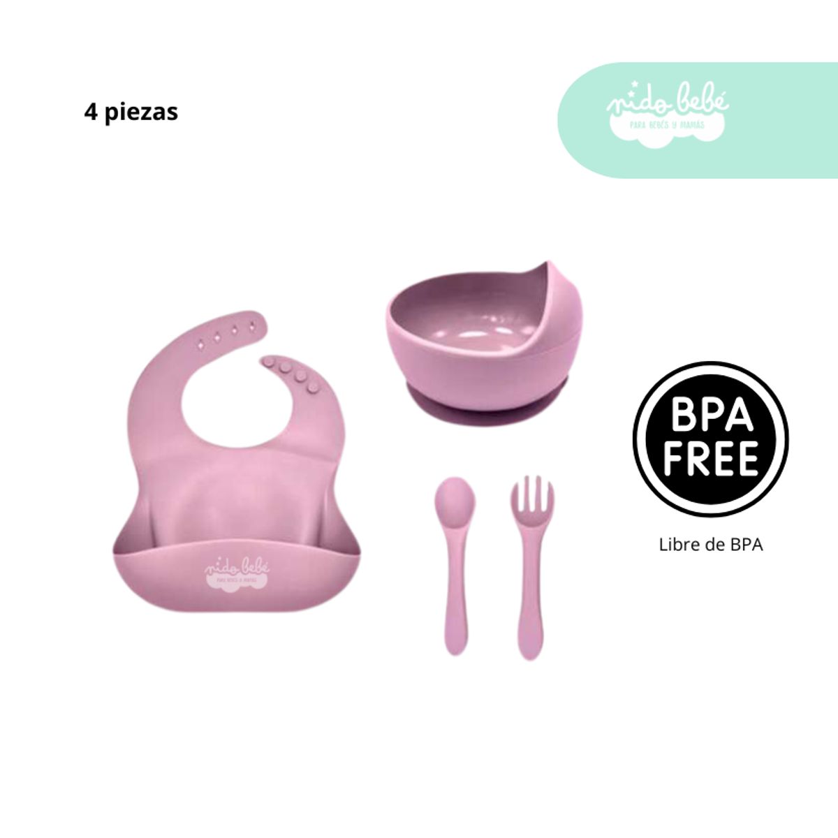 GENERICO - Set de alimentación de bebé 4 piezas color Rosa