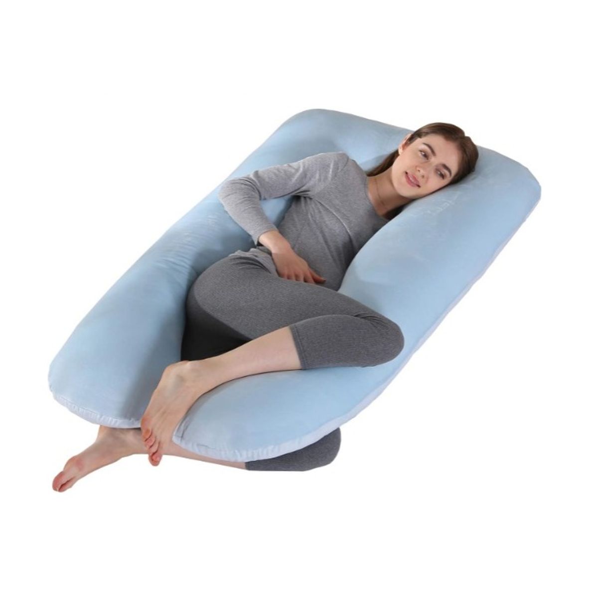 GENERICO - Almohada Multi Postural para Embarazo y Lactancia Celeste