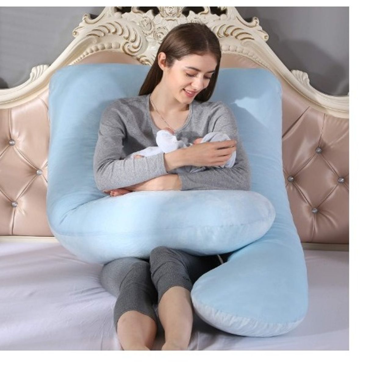 GENERICO - Almohada Multi Postural para Embarazo y Lactancia Celeste