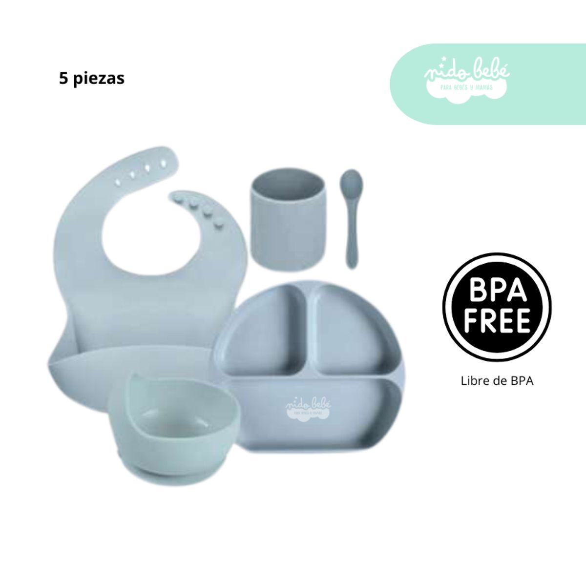 GENERICO - Set de alimentación de bebé 5 piezas color Plomo