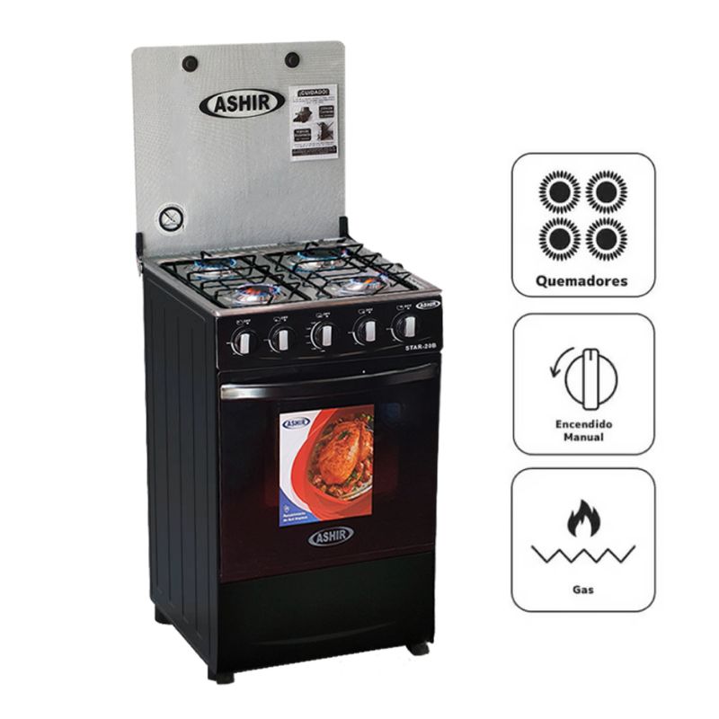 GENERICO - Cocina A Gas 20″ 4 Quemadores STAR-20B – Negro