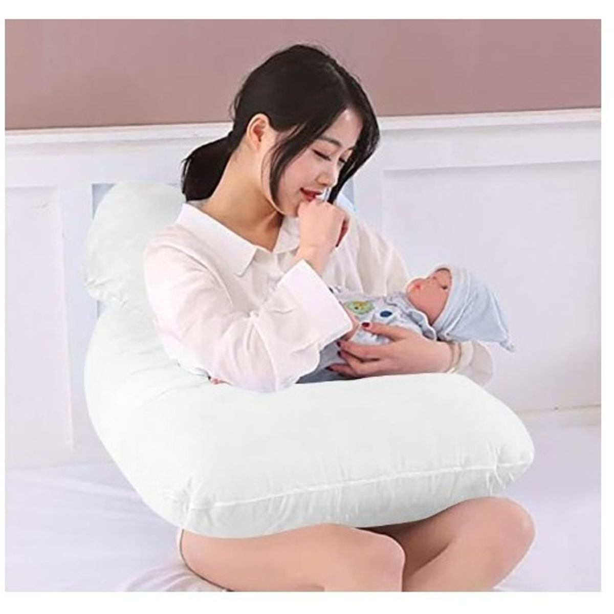 GENERICO - Almohada Multi Postural para Embarazo y Lactancia Blanco