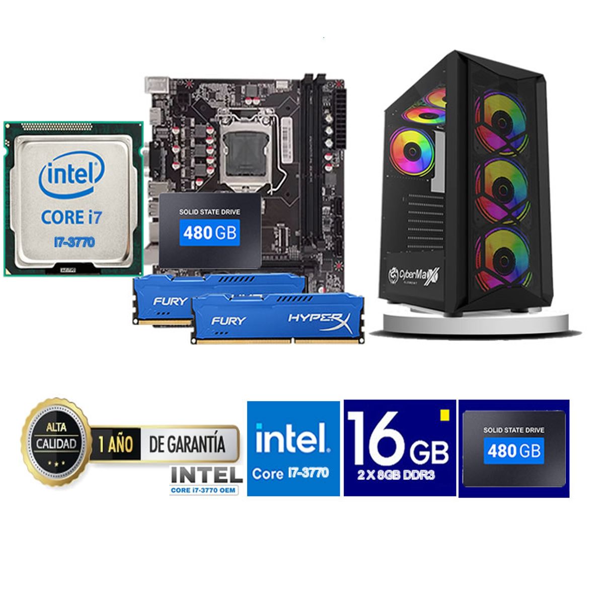 ENKORE - Computadora Pc Intel Core i7 3770  Monitor 24 fhd' RAM 16 GB SSD 480  GB