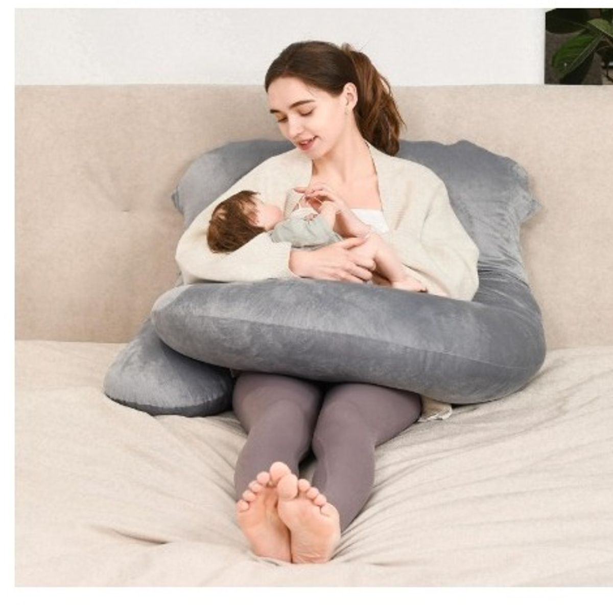 GENERICO - Almohada Multi Postural para Embarazo y Lactancia Plomo