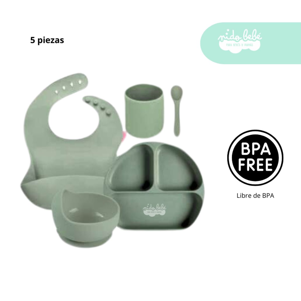 GENERICO - Set de alimentación de bebé 5 piezas color verde