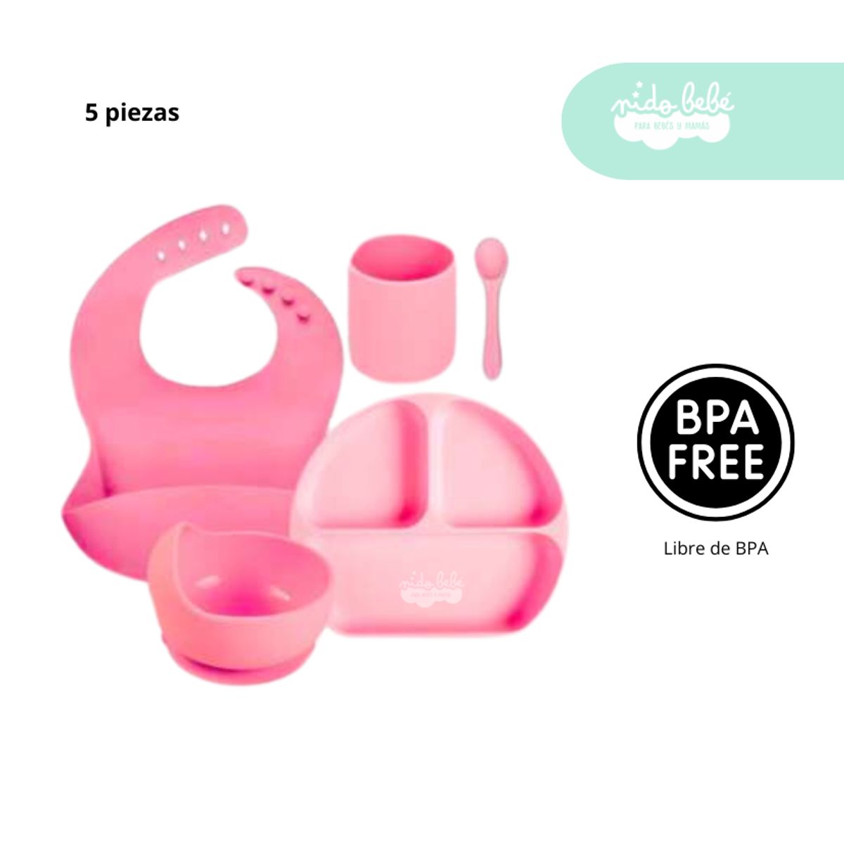 GENERICO - Set de alimentación de bebé 5 piezas color Rosado