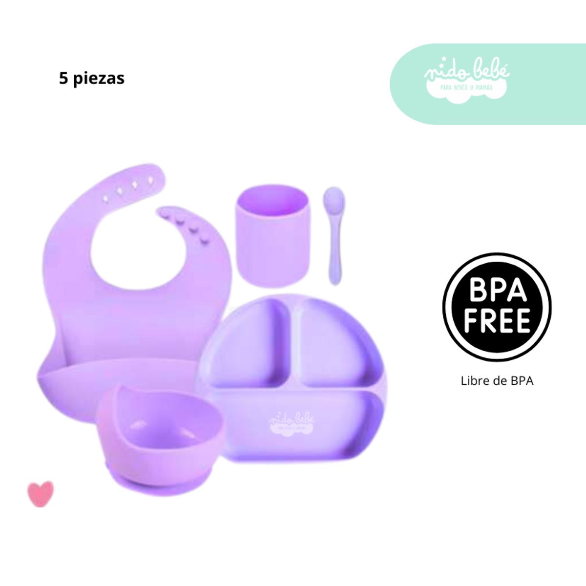 GENERICO - Set de alimentación de bebé 5 piezas color Morado