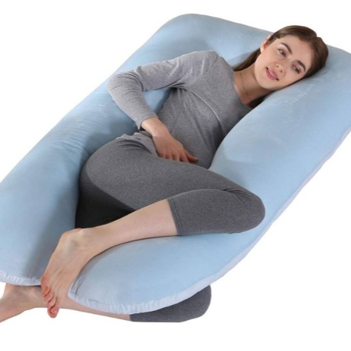 GENERICO - Almohada Multi Postural para Embarazo y Lactancia Celeste