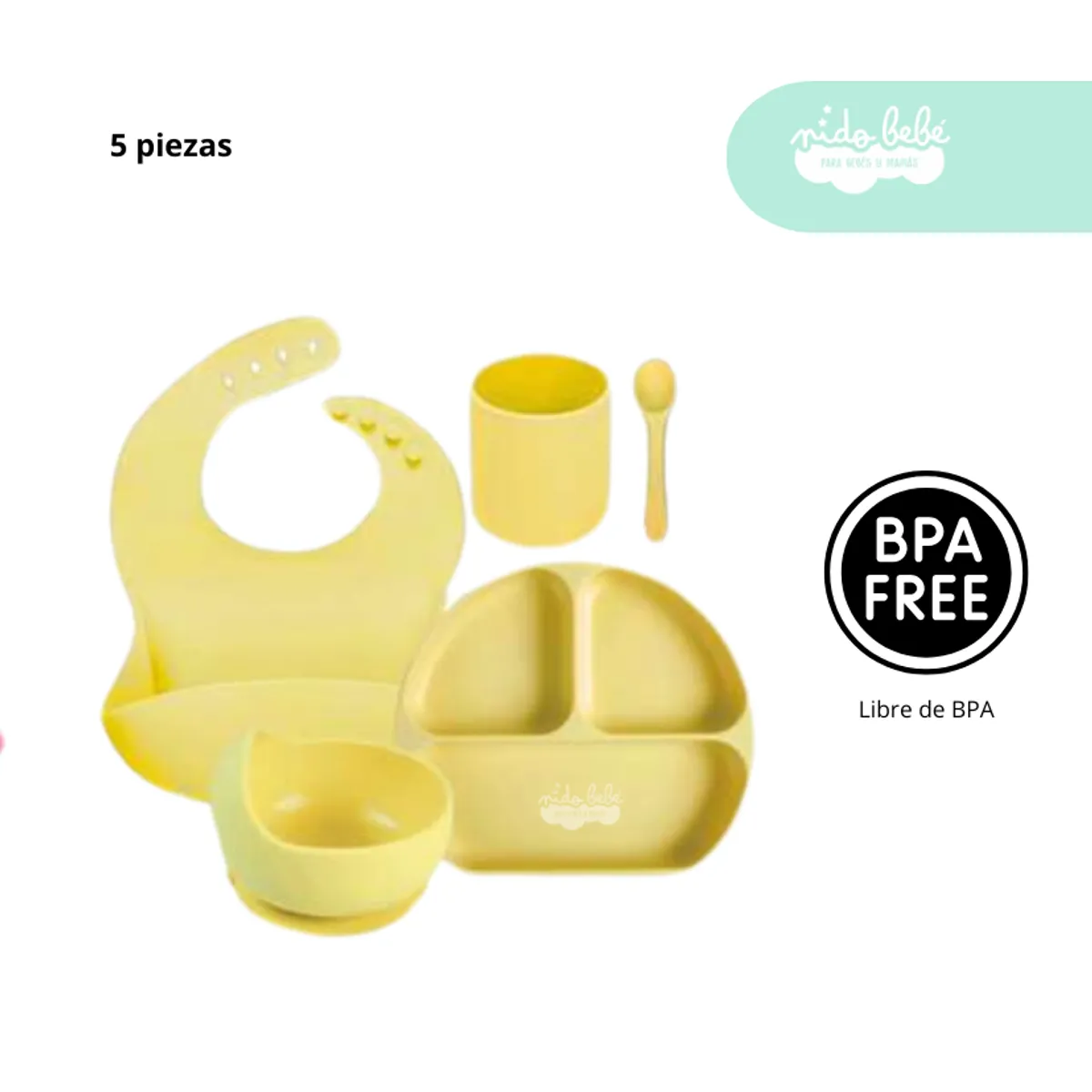 GENERICO - Set de alimentación de bebé 5 piezas color Amarillo