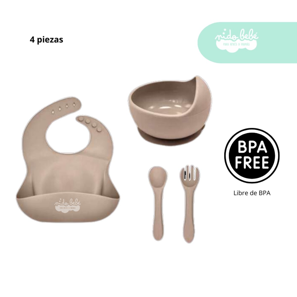 GENERICO - Set de alimentación de bebé 4 piezas color Beige