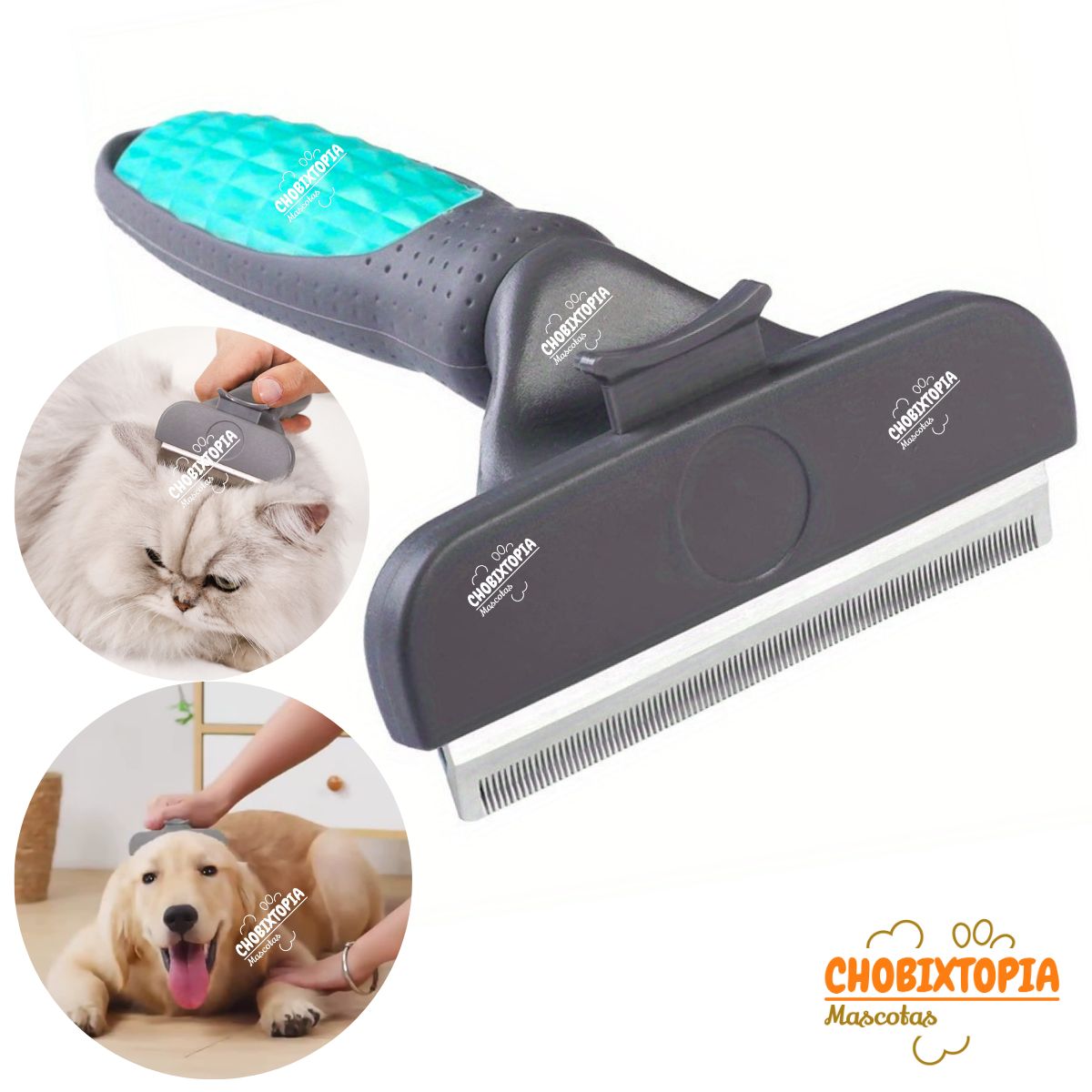 GENERICO - CEPILLO ELIMINA PELO INTERNA EXTERNO PERRO-GATO-TURQUESA T-G