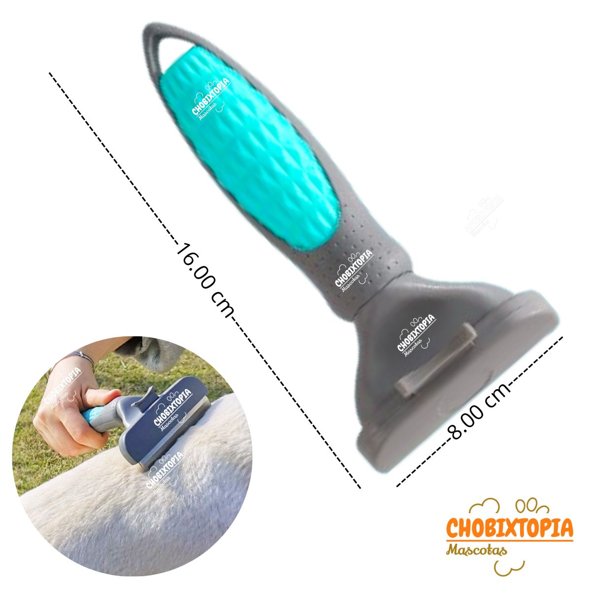 GENERICO - CEPILLO ELIMINA PELO INTERNA EXTERNO PERRO-GATO-TURQUESA T-M