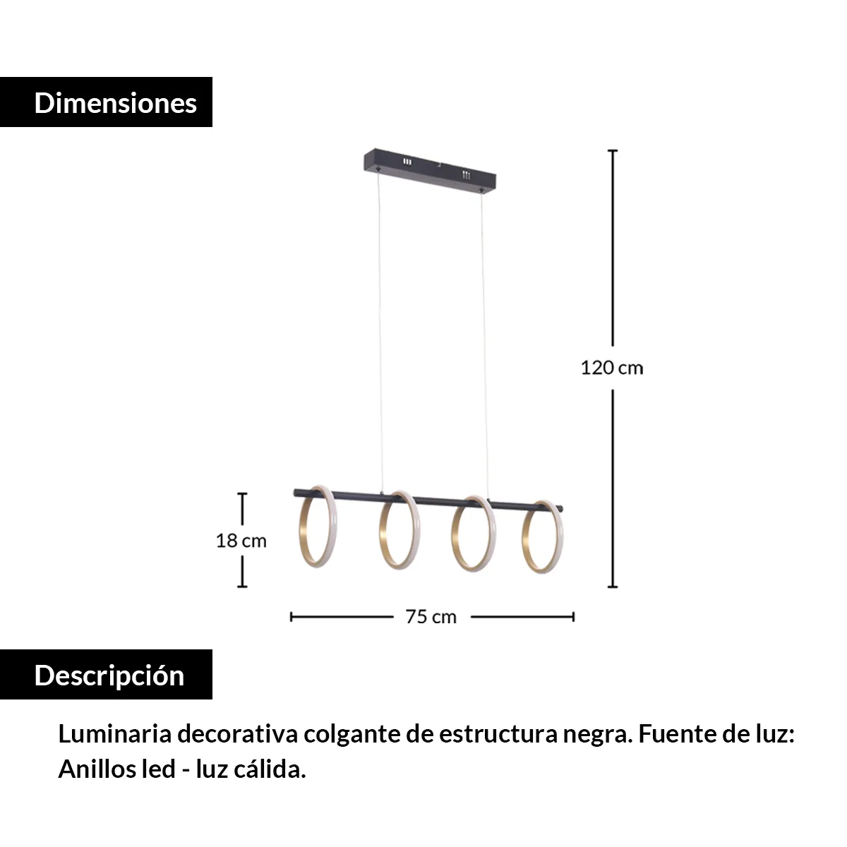 EVOLITE - Lámpara suspendida de 4 anillos LED