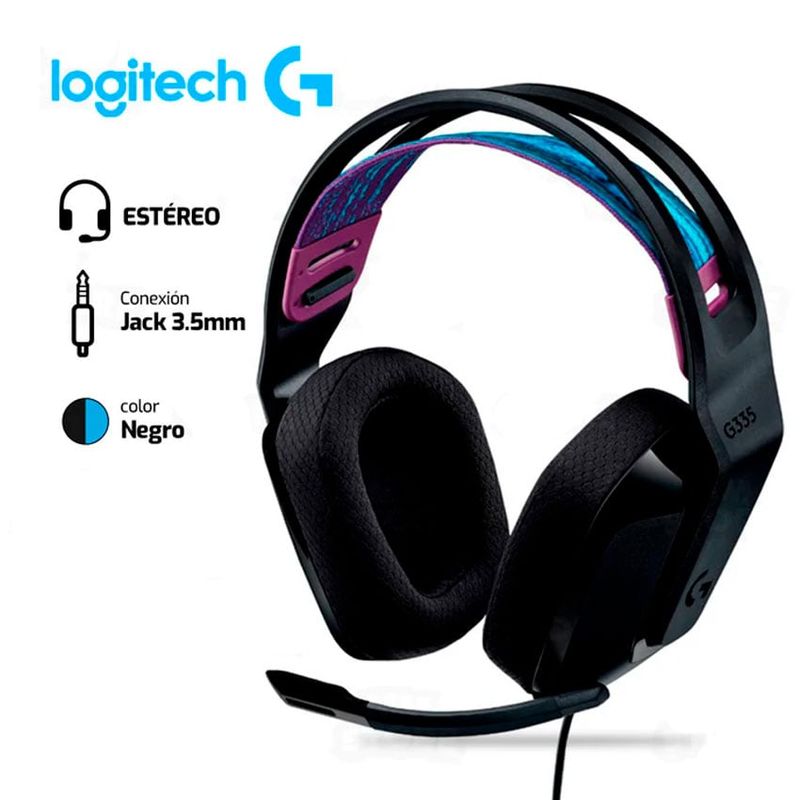 LOGITECH - Logitech G335 Auriculares Livianos y Comodidad  Gamers - Negro