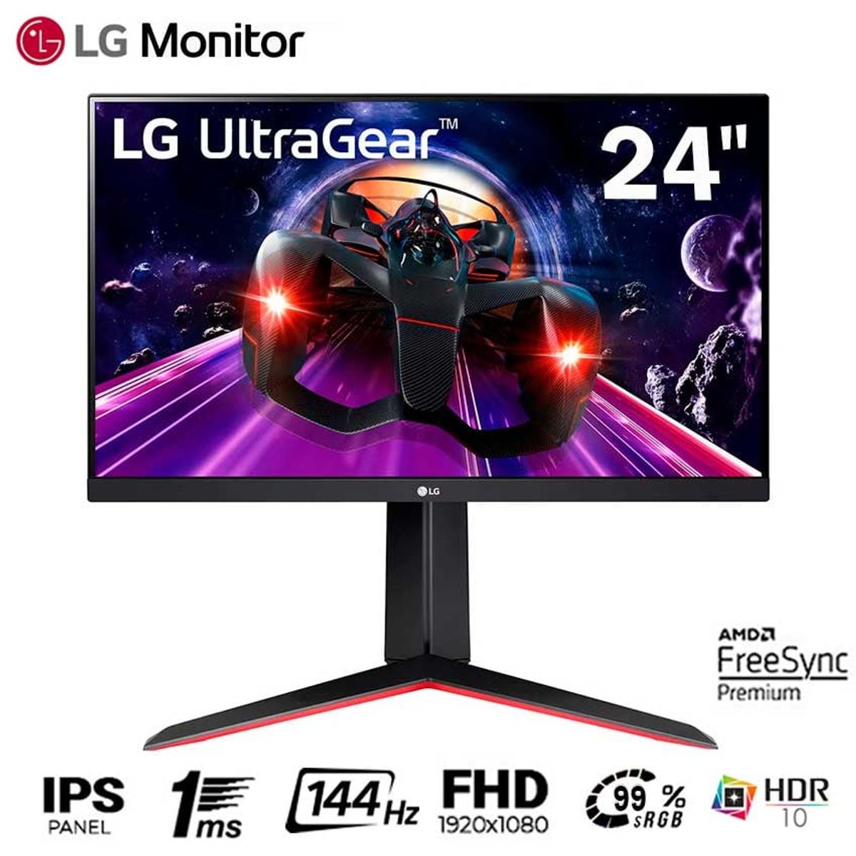 LG - Monitor Gamer LG UltraGear 24GN65R Full HD IPS 144Hz 1ms sRGB 99 HDR10