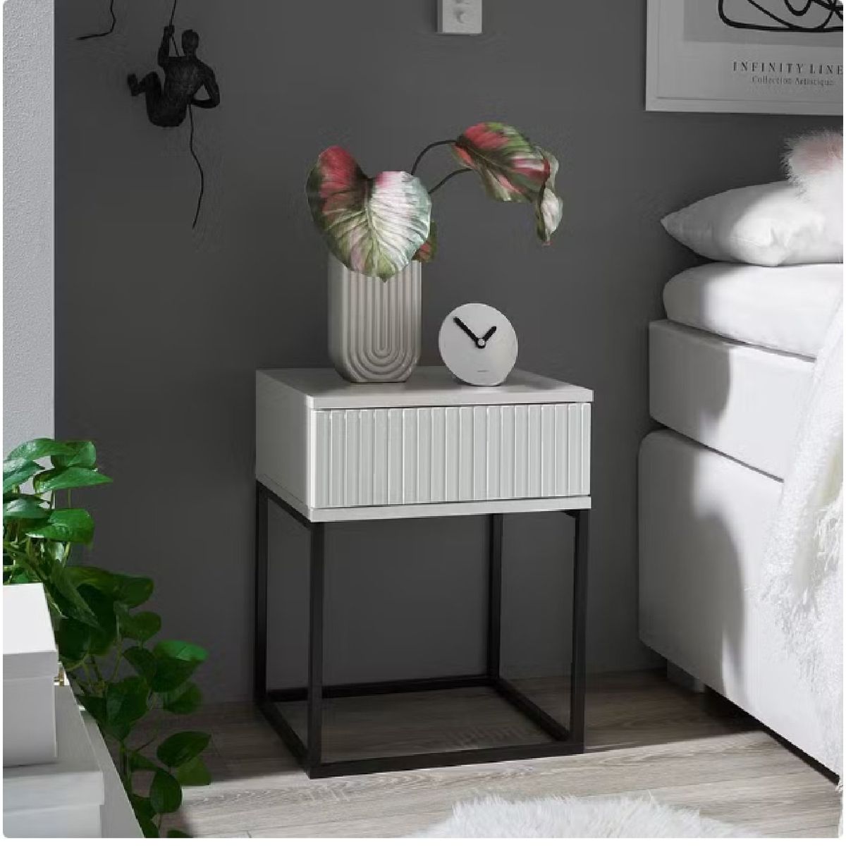 GENERICO - Velador Moderno Prado Blanco 1 Cajón R&R MUEBLES