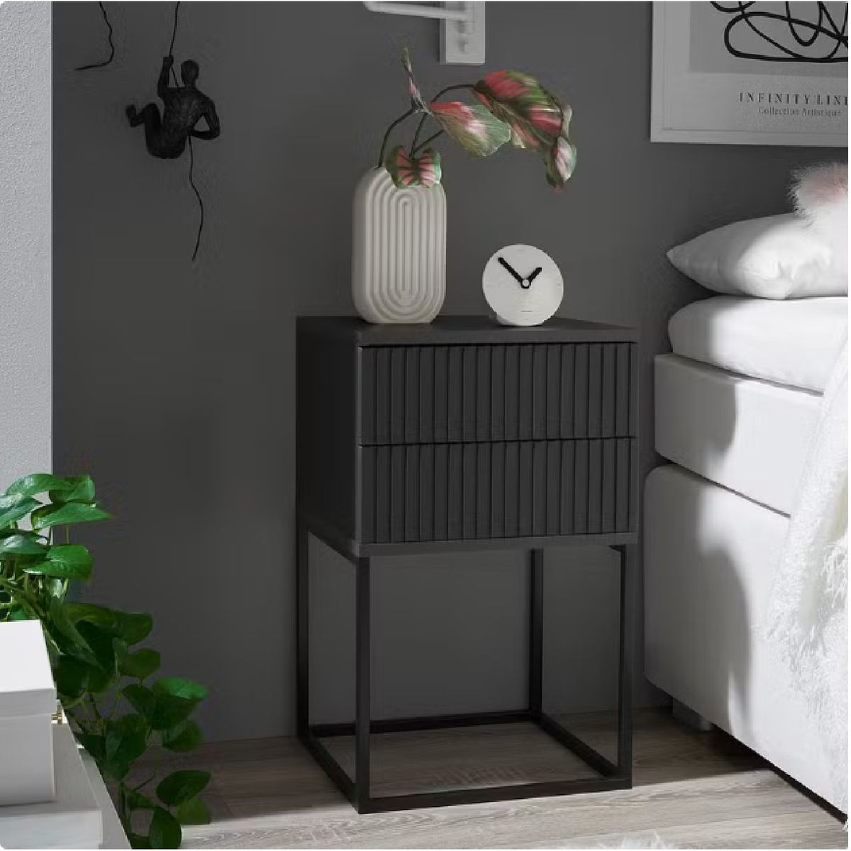 GENERICO - Velador Moderno Prado Negro 2 Cajones R&R MUEBLES