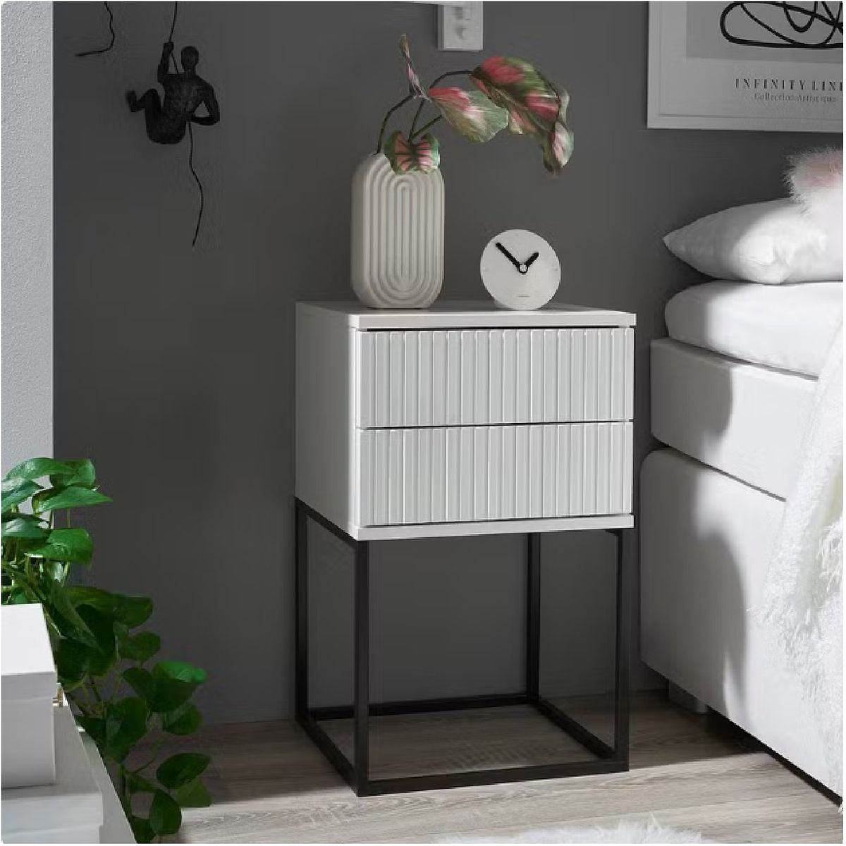 GENERICO - Velador Moderno Prado Blanco 2 Cajones R&R MUEBLES